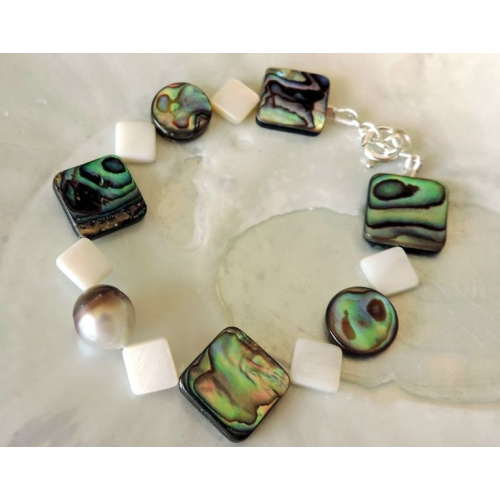 Emere - Bracelet Argent, Abalones et Perle de Tahiti