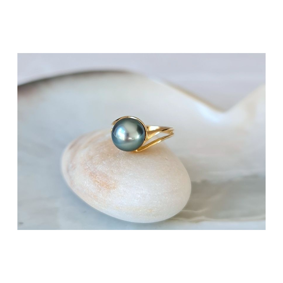 Perle d'Amour - Bague en Or Jaune et Véritable Perle de Tahiti