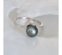 Bague En Argent 925 Rhodié Avec Perle De Tahiti Synthétique – Taille 60, Style Élégant Femme