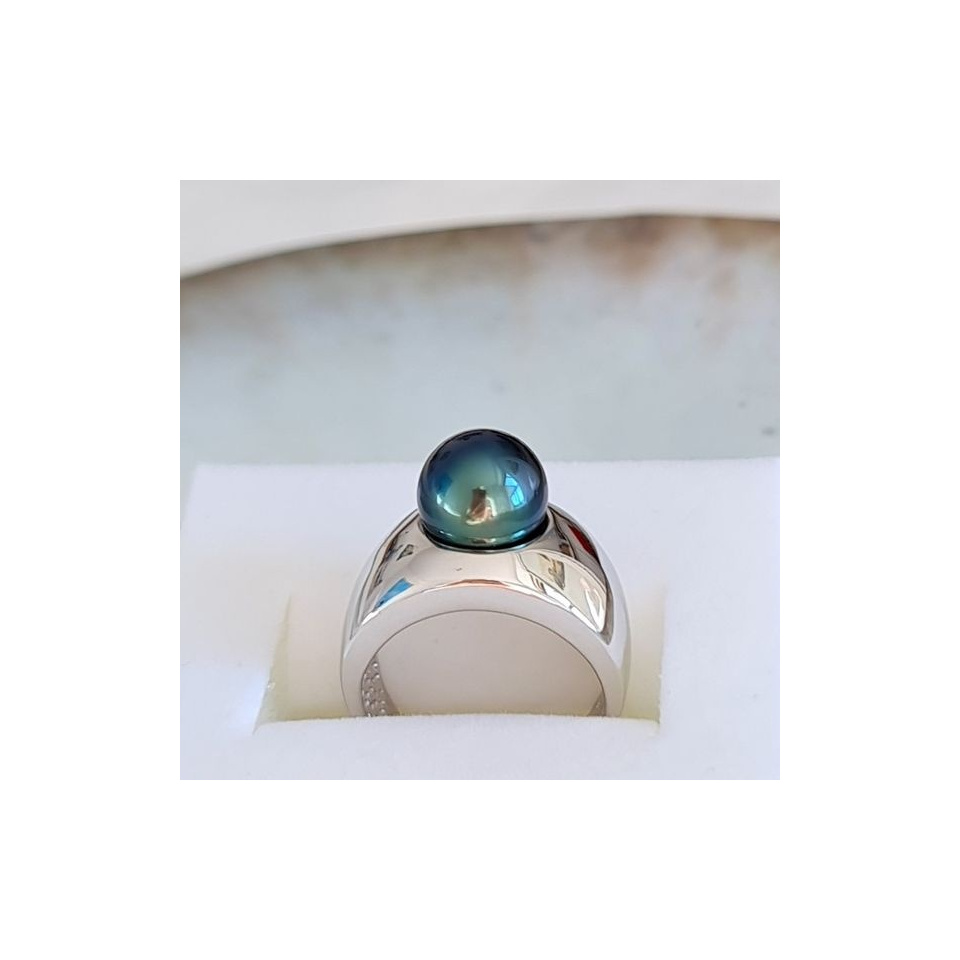 Mahina - Bague Argent Rhodié et Véritable Perle de Tahiti