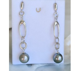 Manihi - Boucles d'Oreilles Argent Rhodié et Véritables Perles de Tahiti