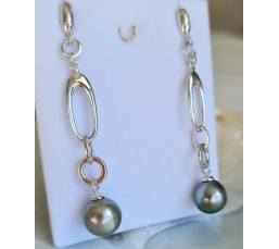 Manihi - Boucles d'Oreilles Argent Rhodié et Véritables Perles de Tahiti