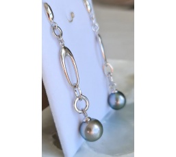 Manihi - Boucles d'Oreilles Argent Rhodié et Véritables Perles de Tahiti