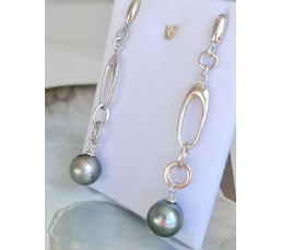 Manihi - Boucles d'Oreilles Argent Rhodié et Véritables Perles de Tahiti