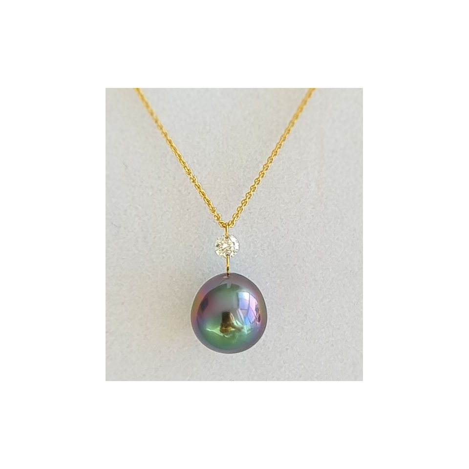 Tout Simplement - Collier Or Jaune, Diamant et Perle de Tahiti