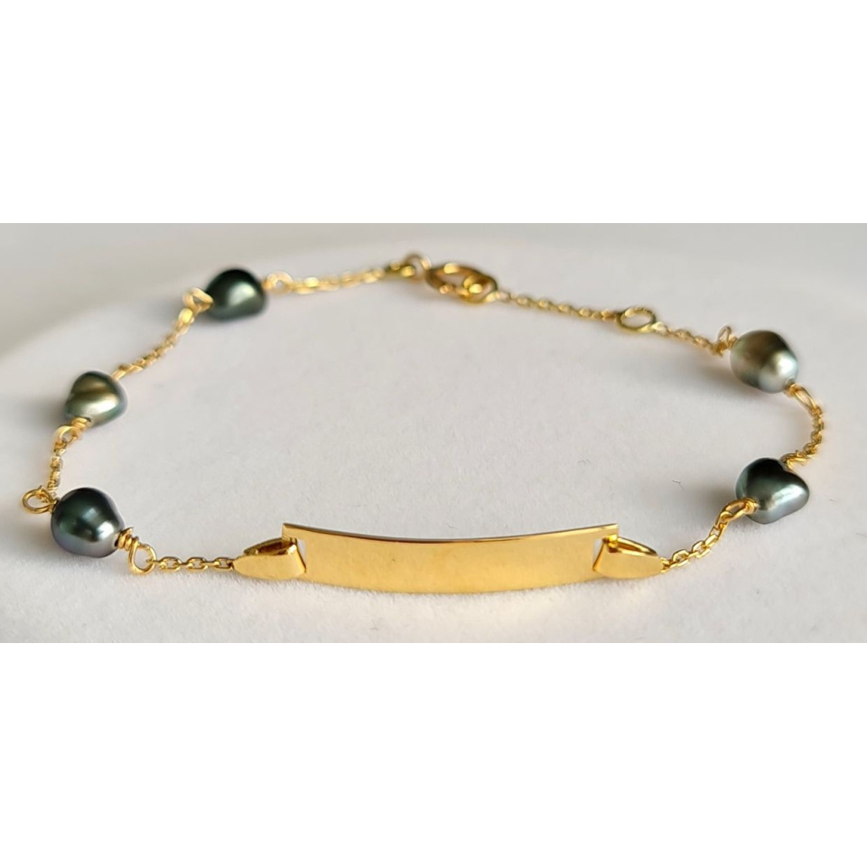 gourmette Bébé - Bracelet en Or Jaune 18 carats et Keshis de Tahiti