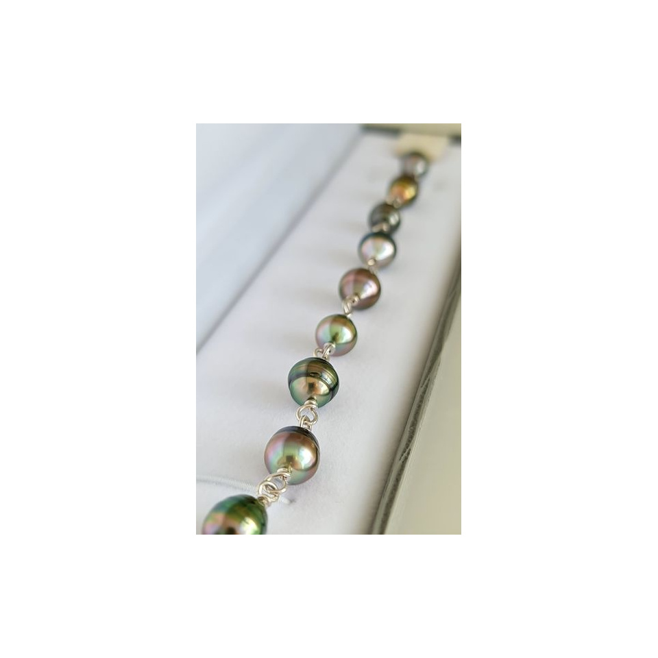 Heitiare Nui - Bracelet Argent et 9 Véritables Perles de Tahiti