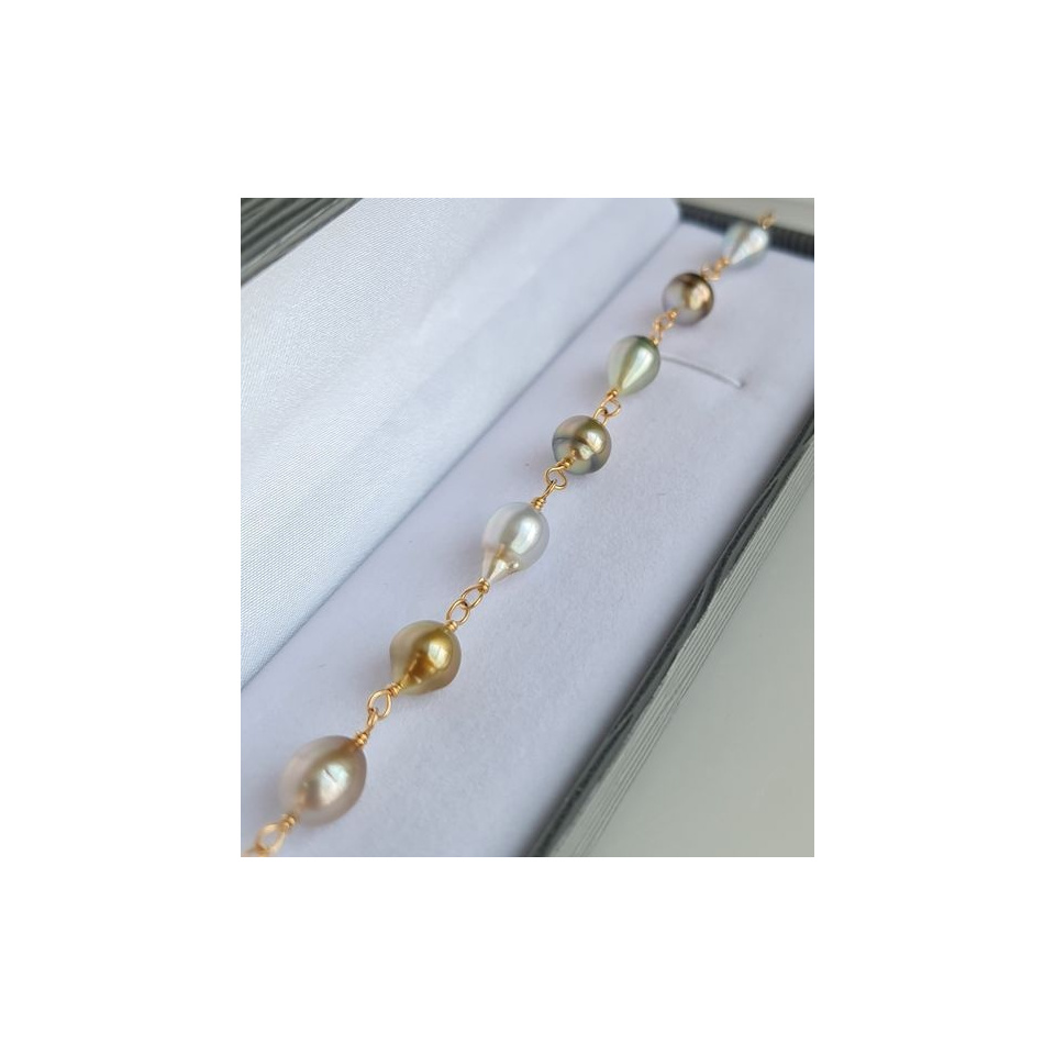 Perles d'Or - Bracelet en Or Jaune 18 carats et Véritables Perles de Tahiti