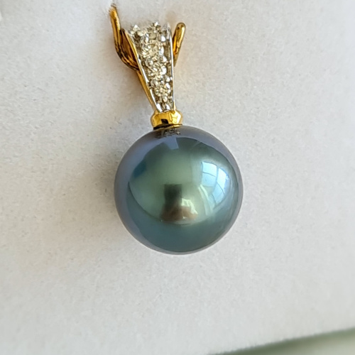 Bleue des Iles - Pendentif Or, Diamants et Véritable Perle de Tahiti