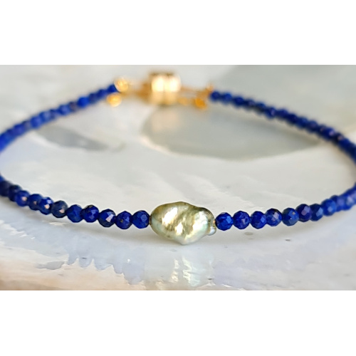 Lapis Lazuli et Keshi - Bracelet Véritables Pierres fines et keshi de Tahiti