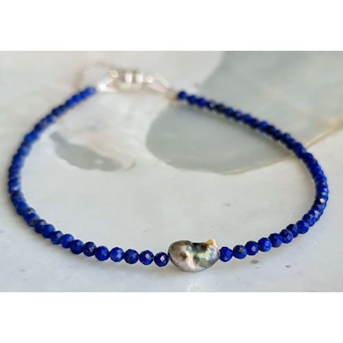 Lapis Lazuli et Keshi - Bracelet Véritables Pierres fines et keshi de Tahiti