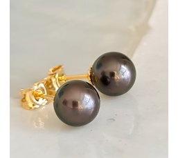 La Vie en Or - Boucles d'Oreilles en Or Jaune et Véritables Perles de Tahiti