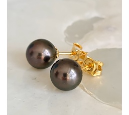 La Vie en Or - Boucles d'Oreilles en Or Jaune et Véritables Perles de Tahiti