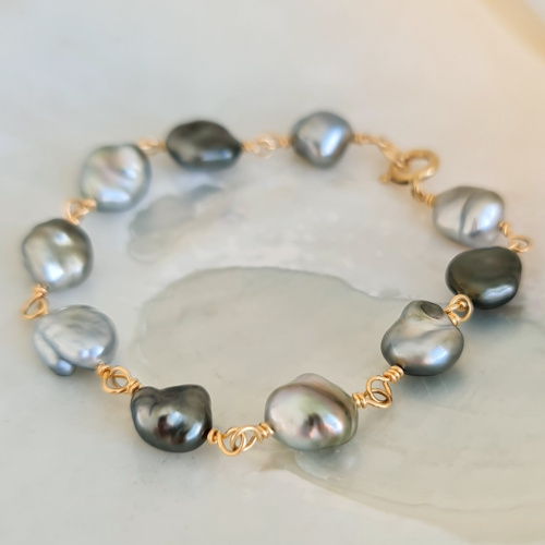 Amanu - Bracelet Gold filled 14 carats et Keshis de Tahiti