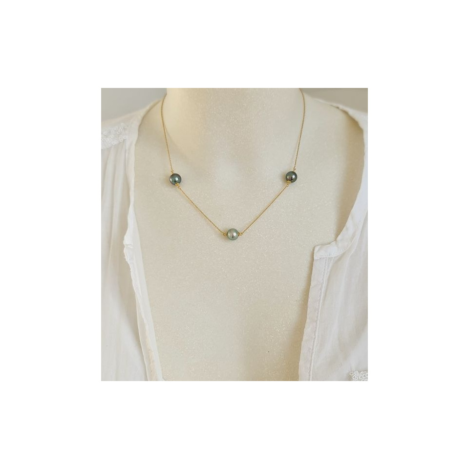 Perles du Lagon Bleu - Collier en Or Jaune et Véritables Perles de Tahiti