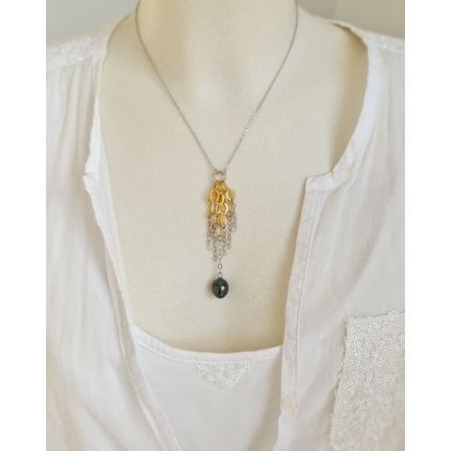 Vahitahi - Collier Argent Rhodié et Véritable Perle de Tahiti