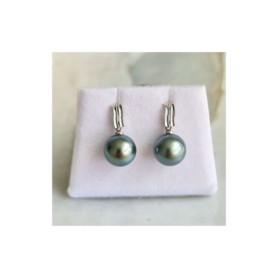 Perles Exquises - Boucles d'Oreilles en Or Blanc et Véritables Perles de Tahiti