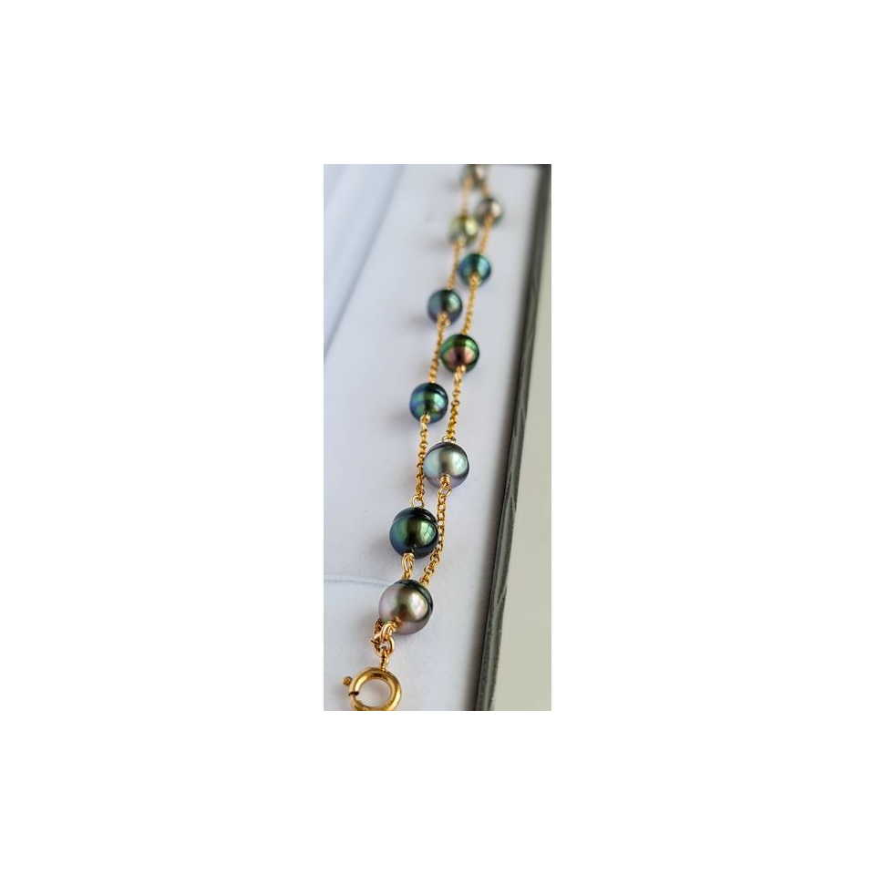 Arc-En-Ciel - Bracelet en Gold filled 14 carats et  Véritables Perles de Tahiti