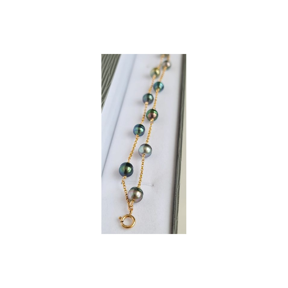 Arc-En-Ciel - Bracelet en Gold filled 14 carats et  Véritables Perles de Tahiti