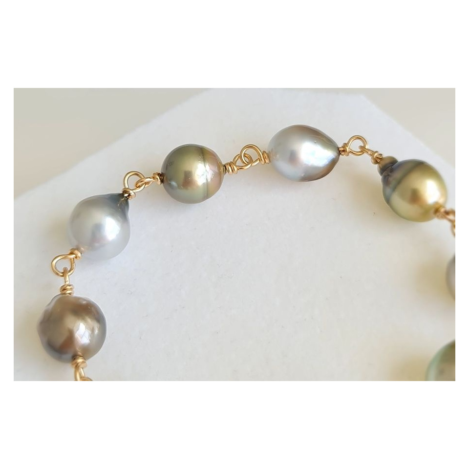 Perles d'Or - Bracelet en Or laminé 14 carats et  Véritables Perles de Tahiti