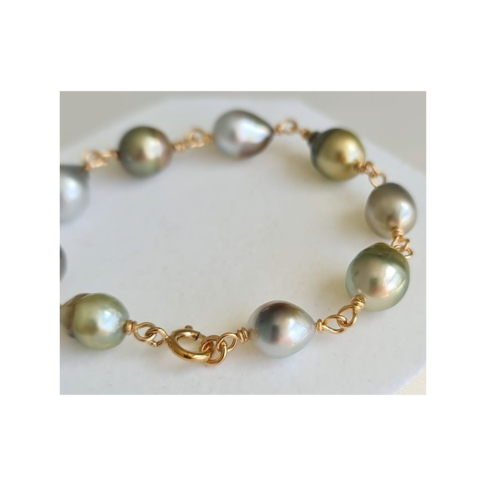 Perles d'Or - Bracelet en Or laminé 14 carats et  Véritables Perles de Tahiti
