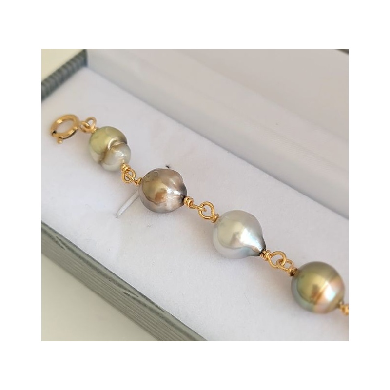 Bracelet en or 1 authentique perle de Tahiti flottante - grise métal