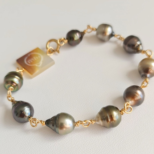 Perles du Soleil - Bracelet en Or Laminé 14 carats et Véritables Perles de Tahiti