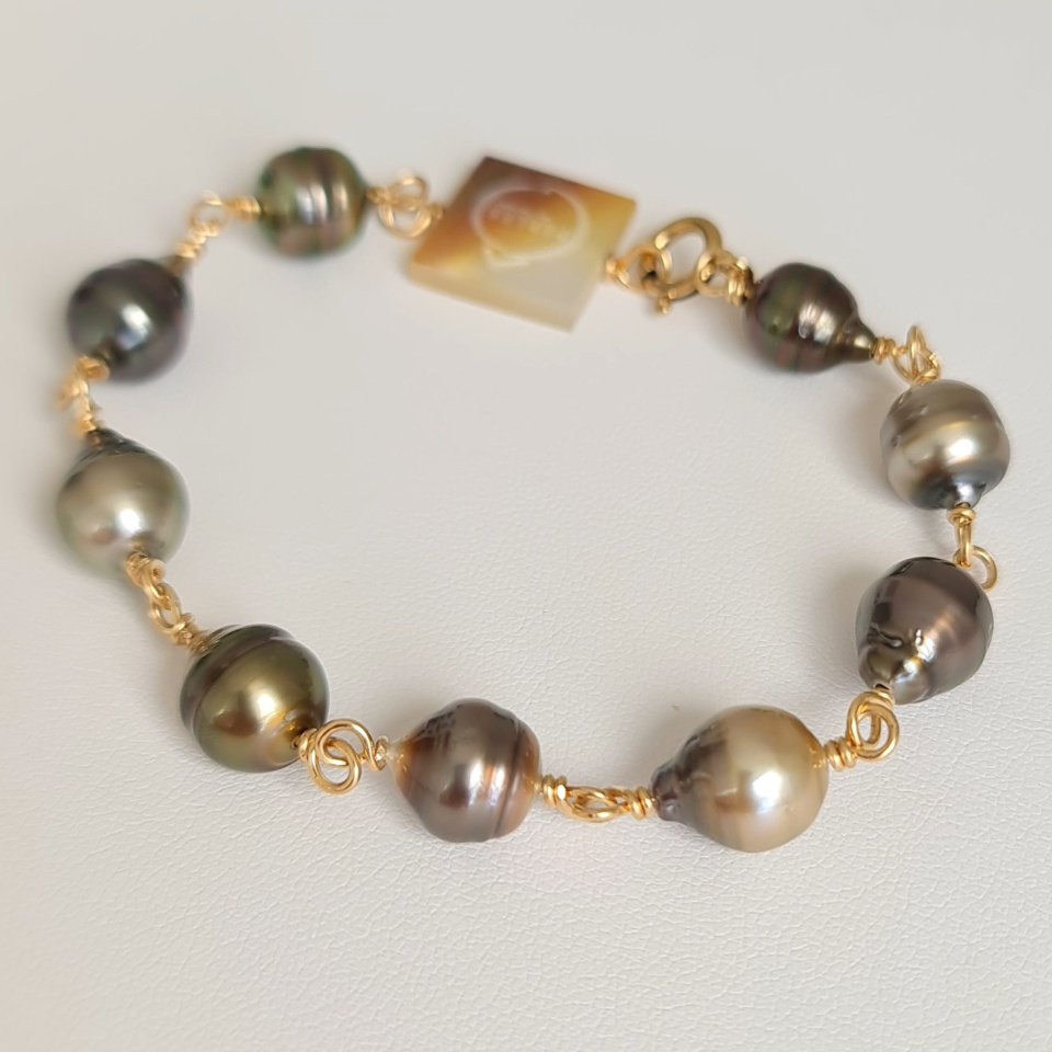 Perles du Soleil - Bracelet en Or Laminé 14 carats et  Véritables Perles de Tahiti