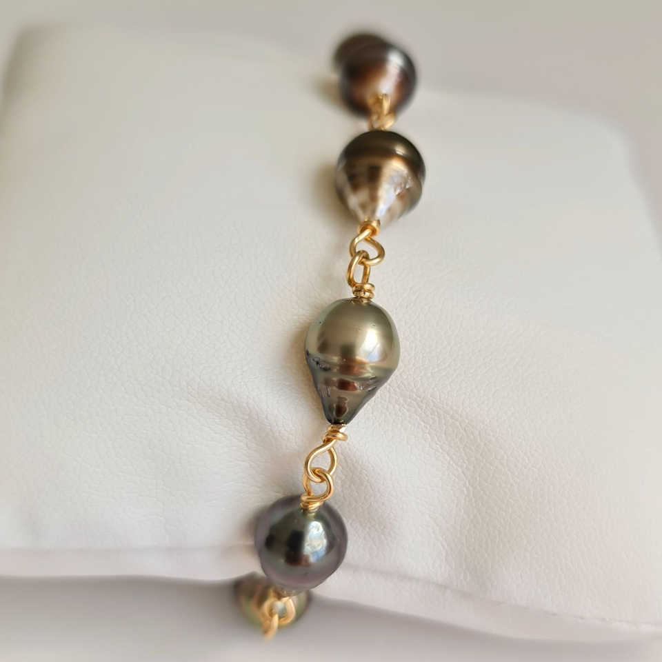 Perles du Soleil - Bracelet en Or Laminé 14 carats et  Véritables Perles de Tahiti