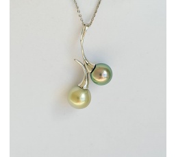 Toi&Moi Nuku Hiva - Pendentif en Or Blanc et Véritables Perles de Tahiti