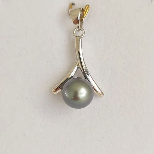 Here - Pendentif Argent Rhodié et Véritable Perle de Tahiti