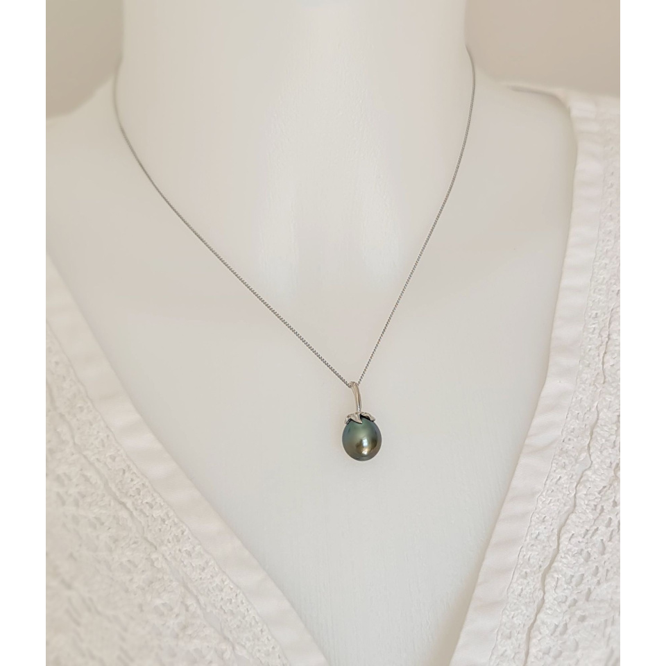 Larme des Dieux - Pendentif en Or Blanc et Véritables Perles de Tahiti