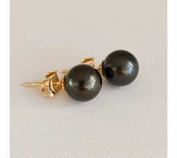 La Vie en Or - Boucles d'Oreilles en Or Jaune et Véritables Perles de Tahiti