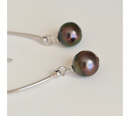 Maeva Nui - Boucles d'Oreilles Argent Rhodié et Véritables Perles de Tahiti