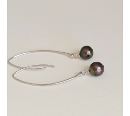 Maeva Nui - Boucles d'Oreilles Argent Rhodié et Véritables Perles de Tahiti
