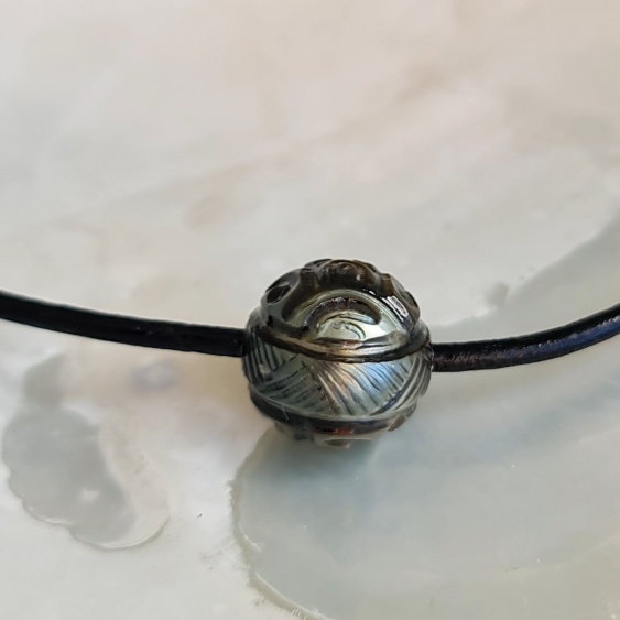 Fatu Hiva - Collier Cuir, Argent et Véritable Perle de Tahiti Gravée