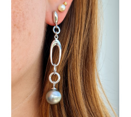 Manihi - Boucles d'Oreilles Argent Rhodié et Véritables Perles de Tahiti