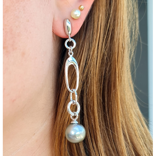 Manihi - Boucles d'Oreilles Argent Rhodié et Véritables Perles de Tahiti