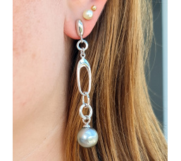 Manihi - Boucles d'Oreilles Argent Rhodié et Véritables Perles de Tahiti