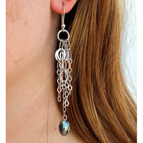 Manava - Boucles d'Oreilles Argent Rhodié et keshis de Tahiti
