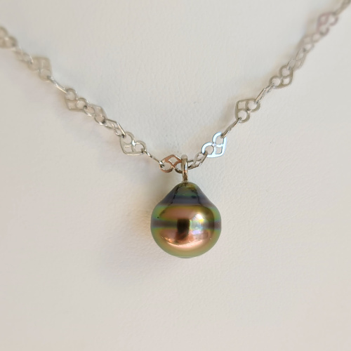 Cœurs - collier argent rhodié et perle de culture de Tahiti