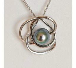Fleur - Pendentif Argent Rhodié et Véritable Perle de Tahiti