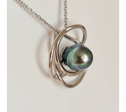 Fleur - Pendentif Argent Rhodié et Véritable Perle de Tahiti