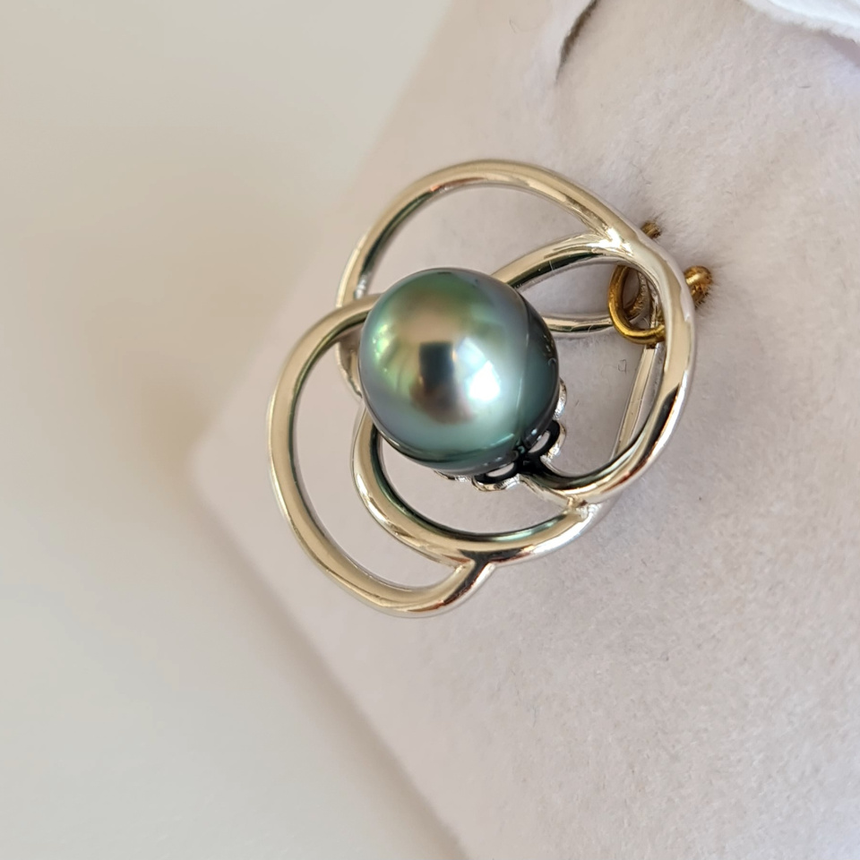 Fleur - Pendentif Argent Rhodié et Véritable Perle de Tahiti