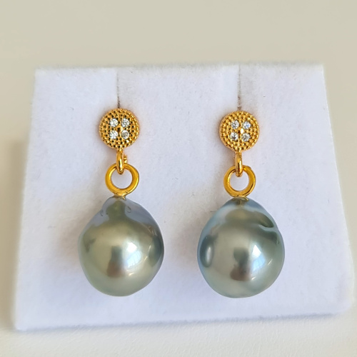 Motane - Boucles d'Oreilles Plaqué Or 3 microns et Véritables Perles de Tahiti