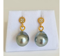 Motane - Boucles d'Oreilles Plaqué Or 3 microns et Véritables Perles de Tahiti