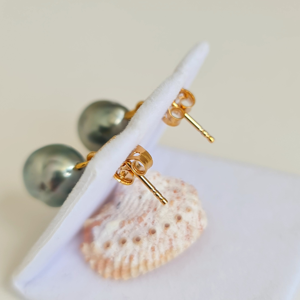 Motane - Boucles d'Oreilles Plaqué Or 3 microns et Véritables Perles de Tahiti