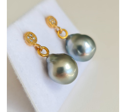 Motane - Boucles d'Oreilles Plaqué Or 3 microns et Véritables Perles de Tahiti