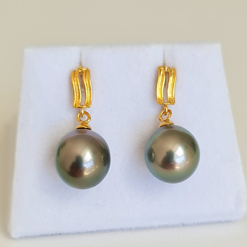 Maiao - Boucles d'Oreilles Plaqué Or et Véritables Perles de Tahiti