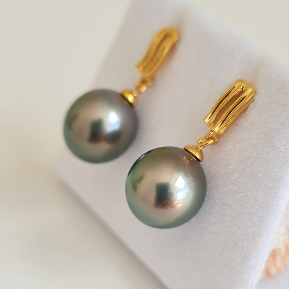 Maiao - Boucles d'Oreilles Plaqué Or et Véritables Perles de Tahiti